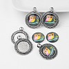 Antique Silver Alloy Pendant Cabochon Bezel Settings and Owl Printed Glass Cabochons TIBEP-X0180-B18-1