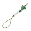 Brass Glass with Natural Quartz Crystal with Natural White Jade Mobile Straps HJEW-JM02288-3