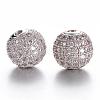 CZ Brass Micro Pave Grade AAA Clear Color Cubic Zirconia Round Beads KK-O065-10mm-05P-NR-1