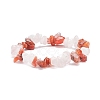 Natural Carnelian(Dyed) & Rose Quartz Chips Beads Stretch Bracelet for Women BJEW-AL00003-17-1