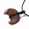 Adjustable Natural Tiger Eye Double Horn Pendant Necklace with Wax Cord for Women NJEW-B086-01E-4