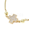 Brass Pave Clear Cubic Zirconia Box Chain Cross Pendant Slider Bracelets BJEW-JB10809-3