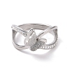 Crystal Rhinestone Criss Cross with Butterfly Finger Ring RJEW-D120-16P-2