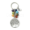 7 Chakra Gemstone Bead Pendant Keychain with Tibetan Style Alloy Tree of Life Charm KEYC-JKC00542-2
