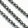 Faceted Round Natural Black Stone Beads Strands X-G-S137-03-1