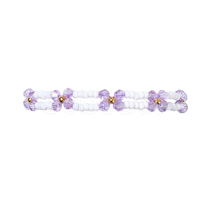 Woven Glass Flower Adjustable Braided Bead Bracelets for Women BJEW-MZ00100-1