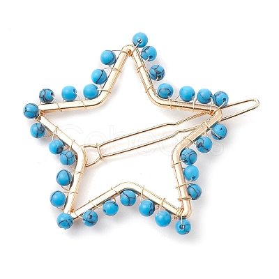 2Pcs Moon & Star Alloy with Synthetic Turquoise Hollow Hair Barrettes PHAR-JH00105-01-1