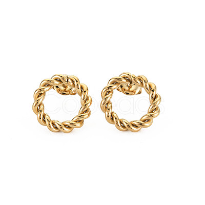 Ion Plating(IP) 304 Stainless Steel Twist Rope Ring Stud Earrings for Woman EJEW-N097-006LG-1