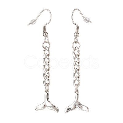 Tarnish Resistant Curb Chains with Charm Long Dangle Earrings EJEW-JE04963-1