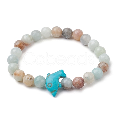 8MM Round Natural Flower Amazonite Beaded Stretch Bracelets BJEW-JB10217-03-1