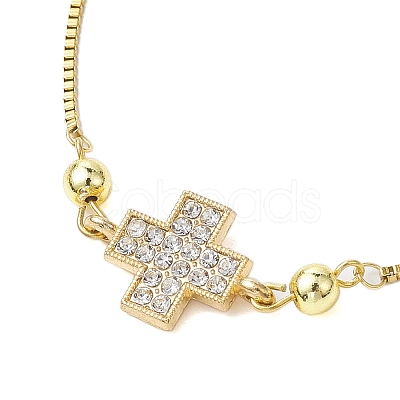 Brass Pave Clear Cubic Zirconia Box Chain Cross Pendant Slider Bracelets BJEW-JB10809-1