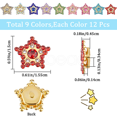 Gorgecraft 108Pcs 9 Colors Star Sew on Rhinestone OACR-GF0001-13-1