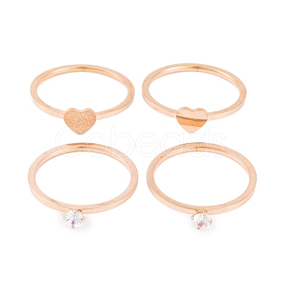 Heart 304 Stainless Steel Finger Ring Set for Women RJEW-C086-30-RG-1