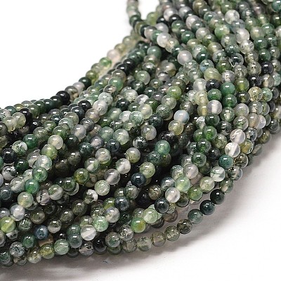 Natural Moss Agate Round Bead Strands G-P072-01-6mm-1