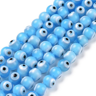 Handmade Evil Eye Lampwork Round Bead Strands LAMP-L055-6mm-21-1