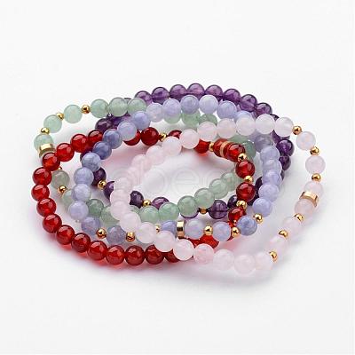 Natural Round Gemstone Beaded Stretch Bracelets BJEW-JB02453-1