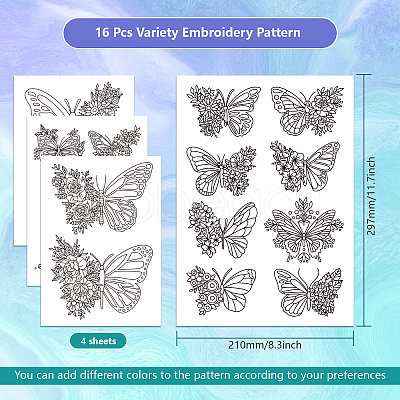 4 Sheets 11.6x8.2 Inch Stick and Stitch Embroidery Patterns DIY-WH0455-072-1