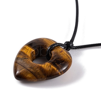 Natural Tiger Eye Pendant Necklaces NJEW-K268-01D-1