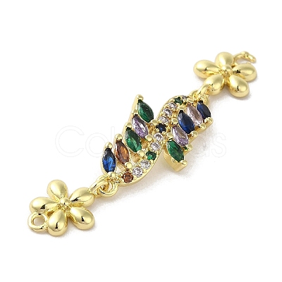 Rack Plating Brass Pave Colorful Cubic Zirconia Flower Connector Charms KK-C052-37B-G-1