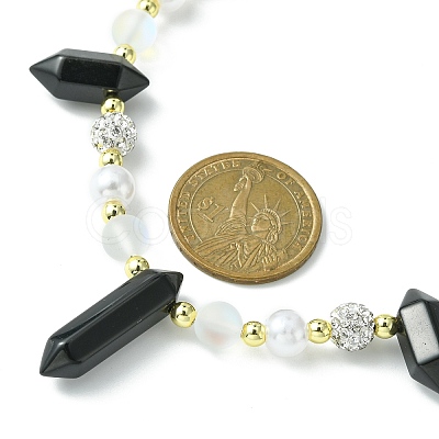 Natural Obsidian Bullet & Synthetic Moonstone Beaded Necklaces NJEW-JN04406-01-1