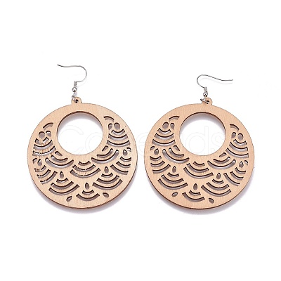 Laser Cut Wood Dangle Earrings X-EJEW-JE02992-M-1