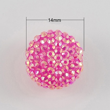 Solid Hot Pink AB Color Resin Rhinestone Ball Beads For Chunky Necklace Making X-RESI-S253-14mm-GAB3-1