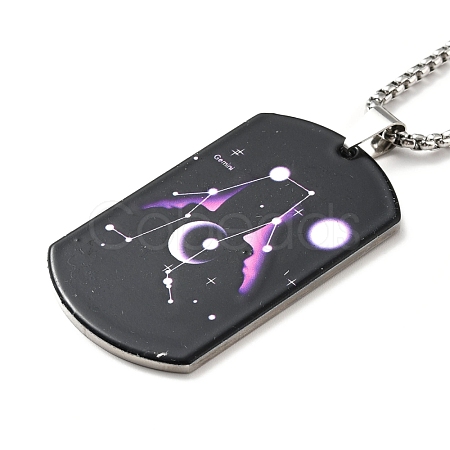 201 Stainless Steel Rectangle with Constellations Pendant Necklace for Women NJEW-G015-01E-1