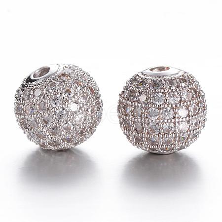 CZ Brass Micro Pave Grade AAA Clear Color Cubic Zirconia Round Beads KK-O065-10mm-05P-NR-1