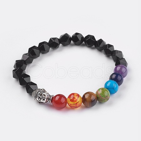 Natural Black Agate(Dyed) Stretch Bracelets BJEW-JB03951-04-1