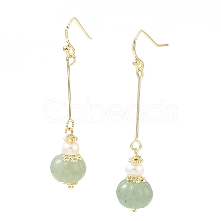 Natural Pearl & Green Aventurine Beads Dangle Earrings EJEW-K252-04G-1