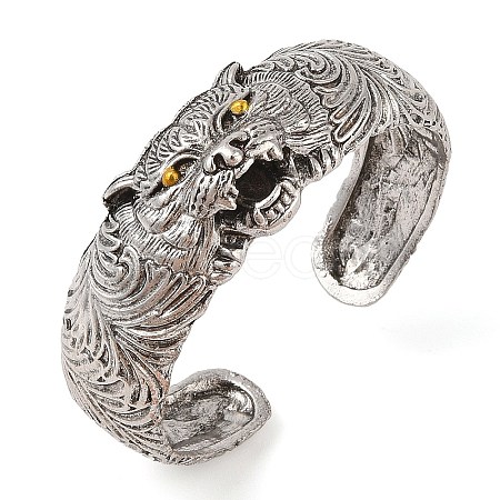 Tiger Tibetan Style Alloy Cuff Bangles for Men BJEW-P337-05AS-1