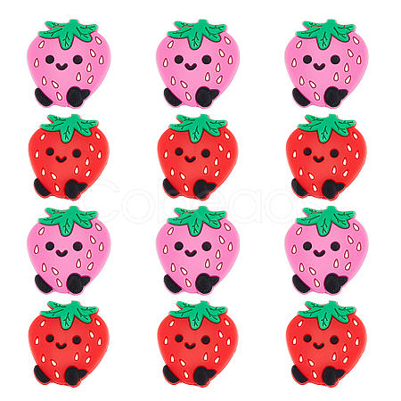 SUPERFINDINGS 12Pcs 2 Colors Strawberry Food Grade Eco-Friendly Silicone Beads SIL-FH0001-05-1