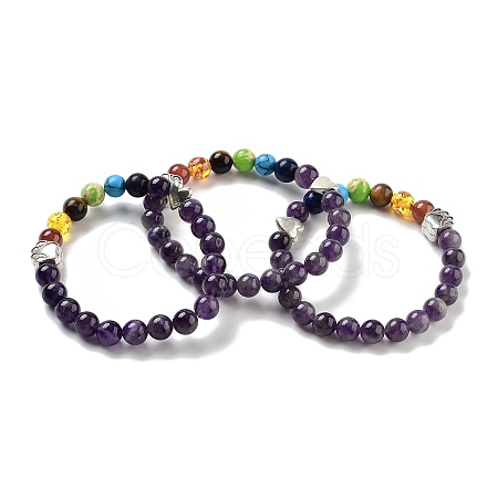 Chakra Round Natural Amethyst Beaded Stretch Bracelets BJEW-K251-05C-1