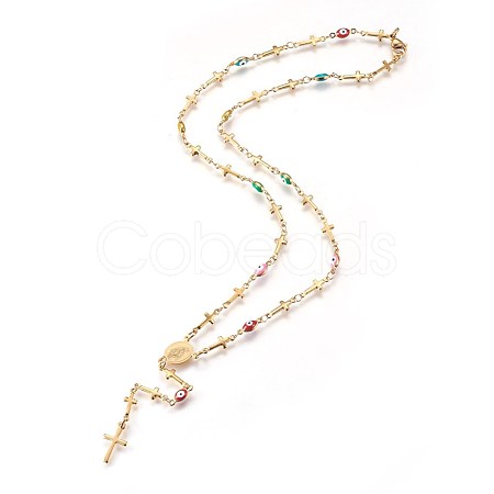 304 Stainless Steel Rosary Bead Necklaces NJEW-E133-05G-1