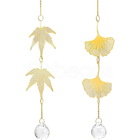 BENECREAT 2Pcs Leaf Brass Handmade Wind Chimes HJEW-BC0001-18-1