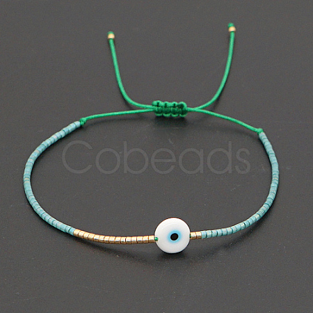 Adjustable Lanmpword Evil Eye Braided Bead Bracelet ZW2937-02-1