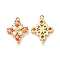 Brass Pave Cubic Zirconia Connector Charms, Light Gold, Rhombus Links, Coral, 20x14x3mm, Hole: 1.2mm