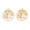 Rack Plating Alloy Enamel Pendants, Golden, Flat Round with Cat & Flower Charm, Medium Purple, 28x25x1.5mm, Hole: 2mm