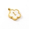 Golden Tone Stainless Steel Pave White Shell Letter Flower Charms, Letter I, 13mm