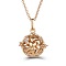 Rose Gold Hollow Heart Alloy Cage Pendant Necklaces, Micro Pave Cubic Zirconia Pendent Necklaces, Box Chain Necklaces