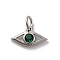 Brass Micro Pave Cubic Zirconia Charms, Long-Lasting Plated, Lead Free & Cadmium Free, Platinum, Eye, Dark Green, 7x12x2mm, Hole: 3mm