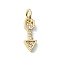 Brass Micro Pave Claer Cubic Zirconia Charms, with Jump Ring, Arrow, Real 18K Gold Plated, 14x4.5x2mm, Hole: 3mm