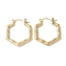 304 Stainless Steel Hoop Earrings, Hexagon, Real 14K Gold Plated, 25x22.5x3mm