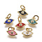 Brass Micro Pave Cubic Zirconia Pendants, with Enamel, Evil Eye, Golden, Mixed Color, 8x10x2mm, Hole: 3mm