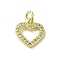 Real 18K Gold Plated Brass Pave Cubic Zirconia Pendants, with Jump Rings, Heart, Clear, 13x11x1.8mm, Hole: 3mm