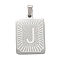 Non-Tarnish 304 Stainless Steel Pendants, Rectangle with Alphabet, Letter.J, 30x20x1.5mm, Hole: 3x6mm