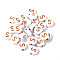 100Pcs Plating Opaque White Acrylic Beads, Rose Gold Metal Enlaced, Flat Round with Letter, Letter S, 7x4mm, Hole: 1.4mm