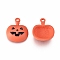 Alloy Enamel Pendants, Baking Painted, for Halloween, Pumpkin Jack-O'-Lantern, Orange, 18x15.5x5mm, Hole: 1.5mm