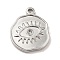 Tarnish Resistant 304 Stainless Steel Pendants Rhinestone Setting, Flat Round with Eye, Stainless Steel Color, 19x16x2.5mm, Hole: 1.5mm, Fit for 1.8mm rhinestone