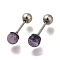 201 Stainless Steel Ear Plugs Gauges, with Natural Amethyst and 304 Stainless Steel Pin, Round, 15x4mm